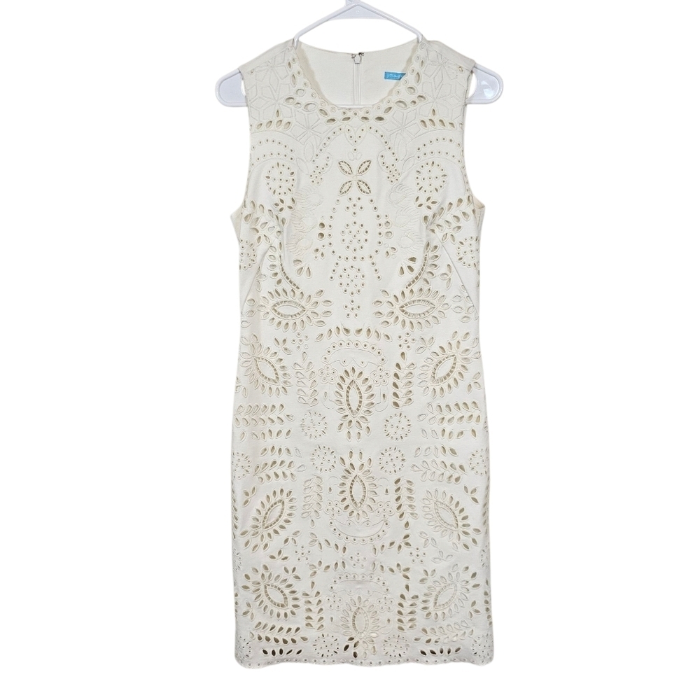 J. McLaughlin Eyelet Lace Sleeveless Stretch Scalloped Hem Sheath Dress